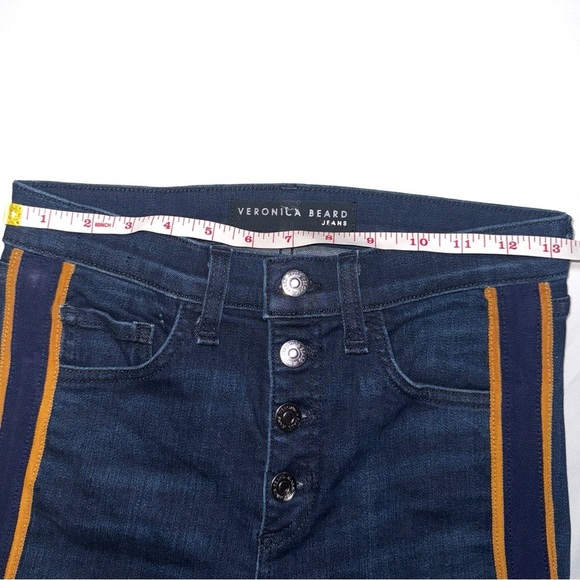 Veronica Beard Carolyn Baby Boot Cut Fray Navy/Gold Jeans Size 26 - Picture 9 of 12